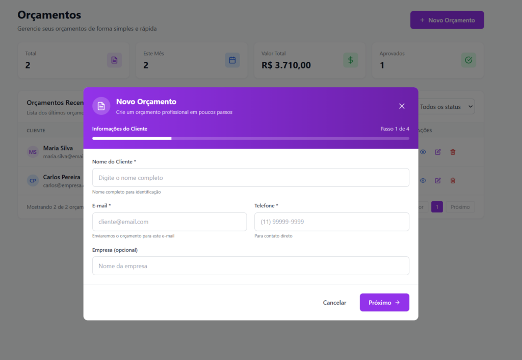 Inclusão do orçamento