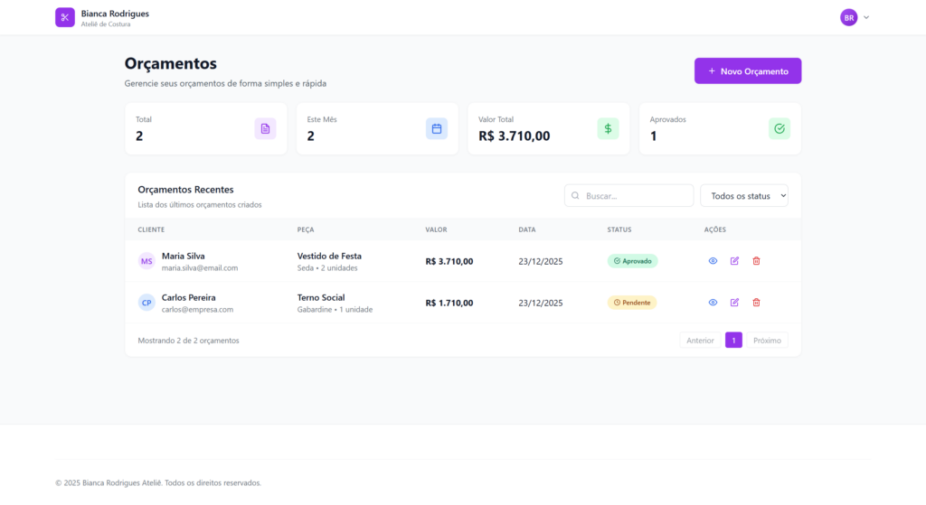 Web App para gerenciamento de orçamentos