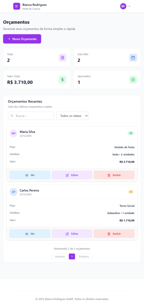 Versão mobile do sistema